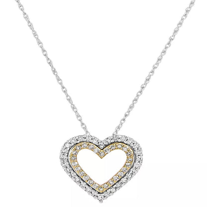 Diamond Double Heart Pendant Necklace (1/4 Ct. T.W.) in 14K Two-Tone Gold, 16" + 2" Extender