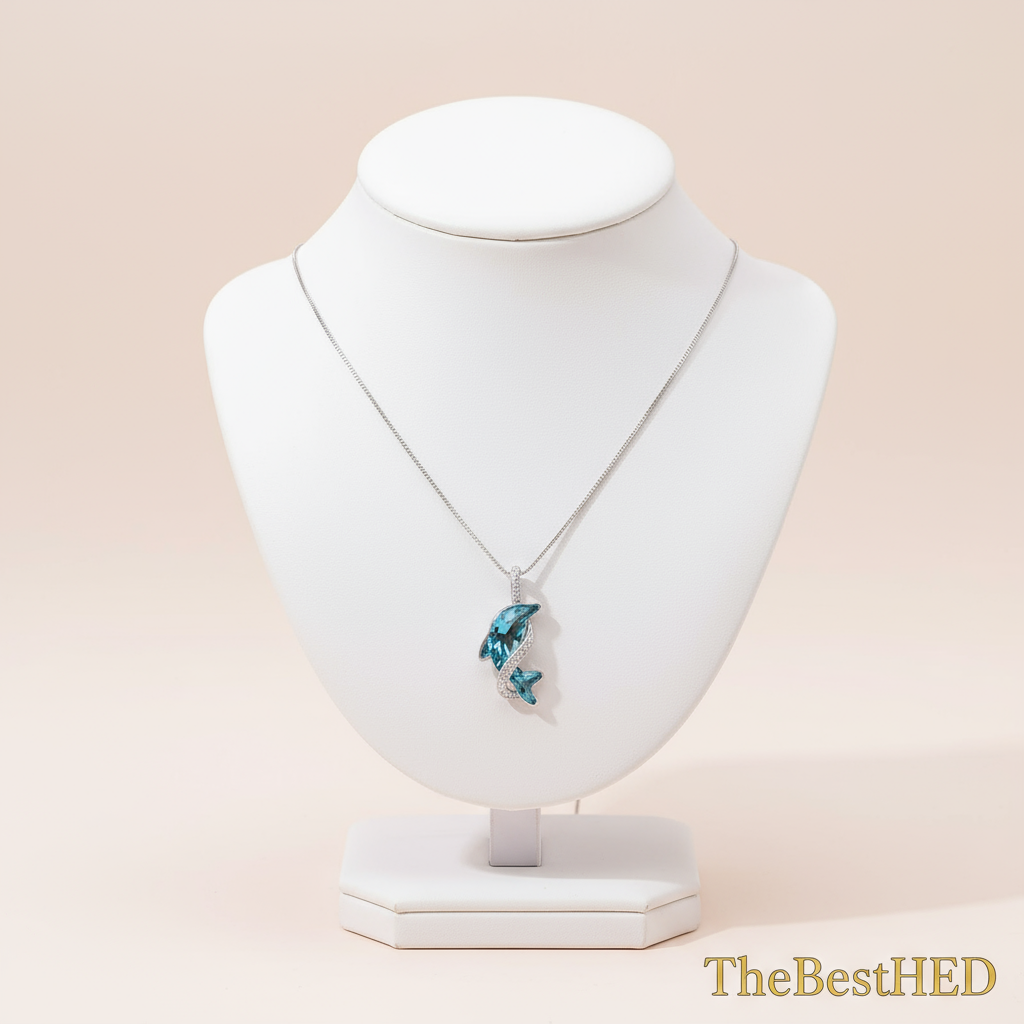 Sterling Silver Dolphin Pendant - Pearl Background with Logo