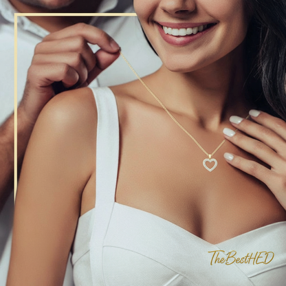 14K Gold Cuban Chain Heart - Pearl Background with Logo