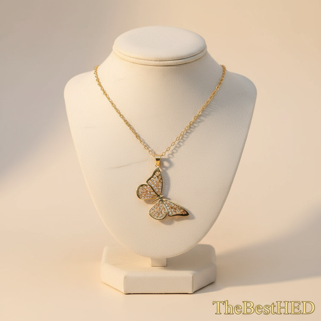 Filigree Butterfly Pendant - Pearl Background with Logo