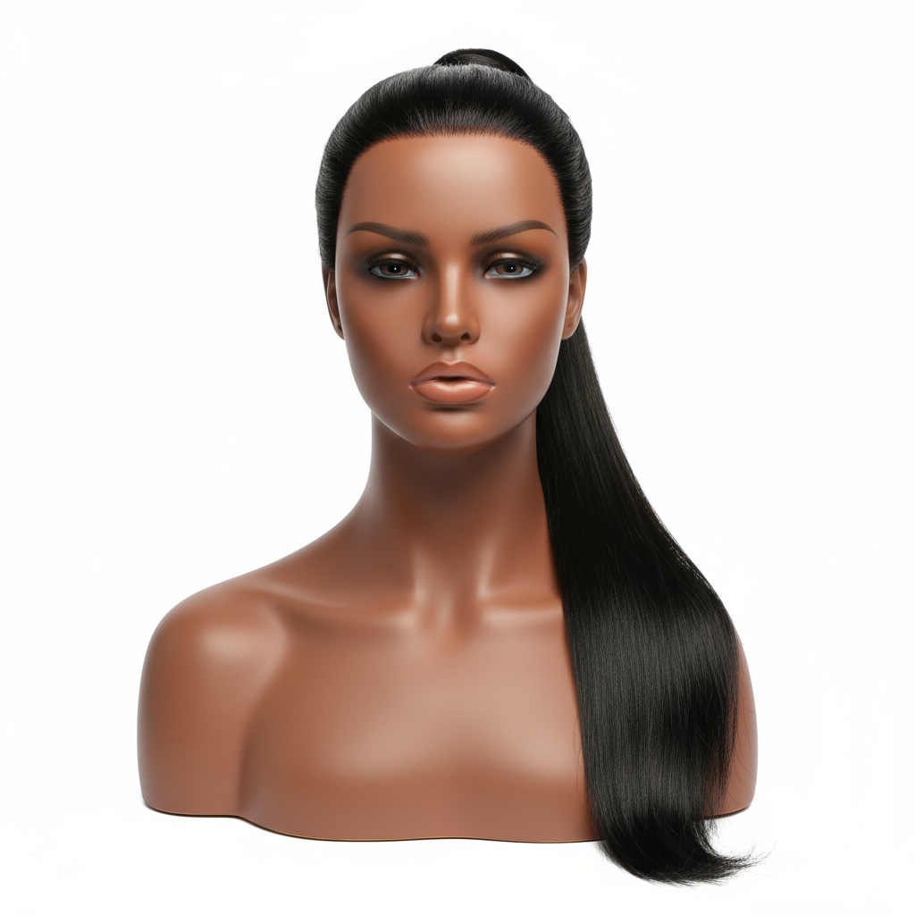 Enhanced Jet Black Ponytail - Darker Mannequin