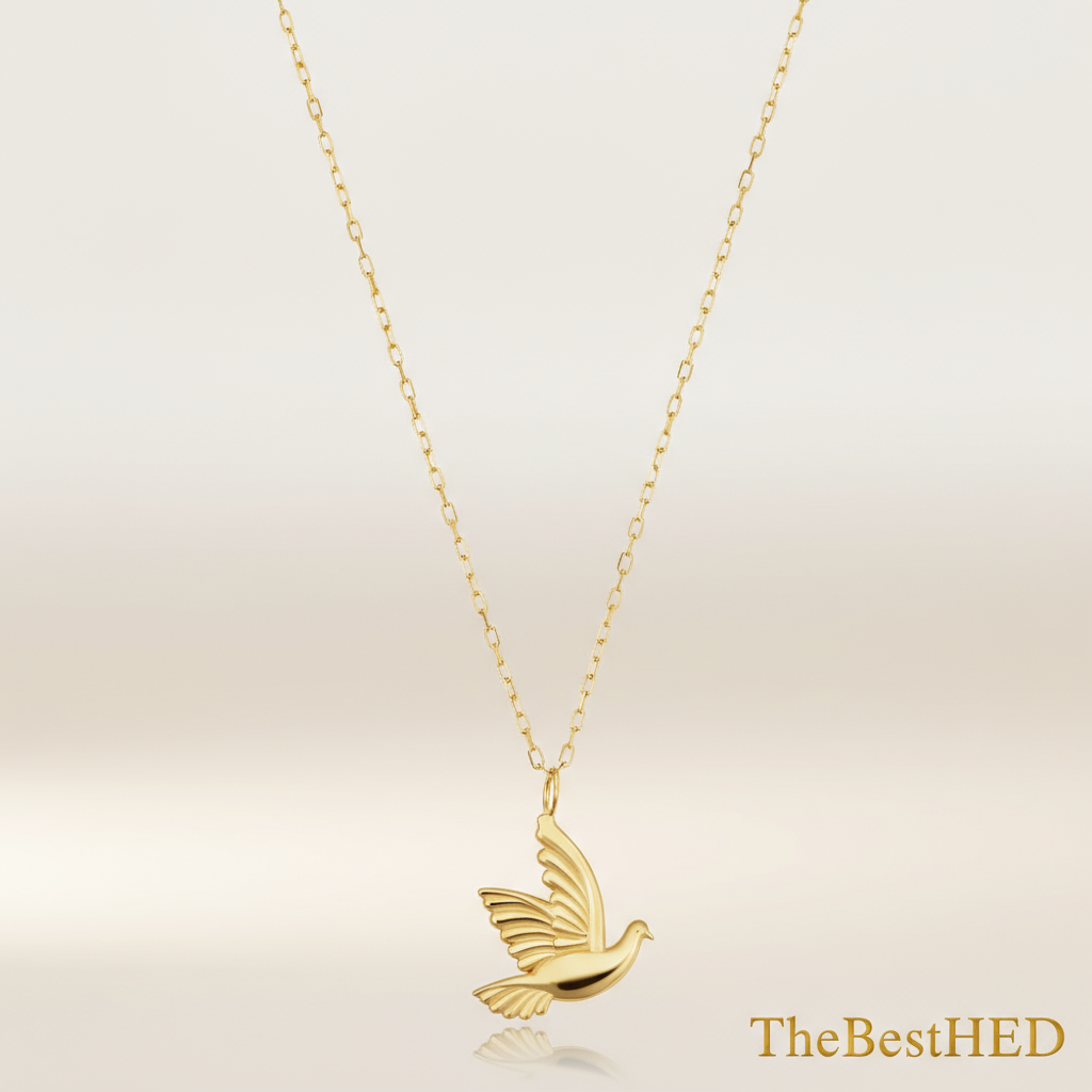 14K Gold Flying Dove - Pearl Background with Logo