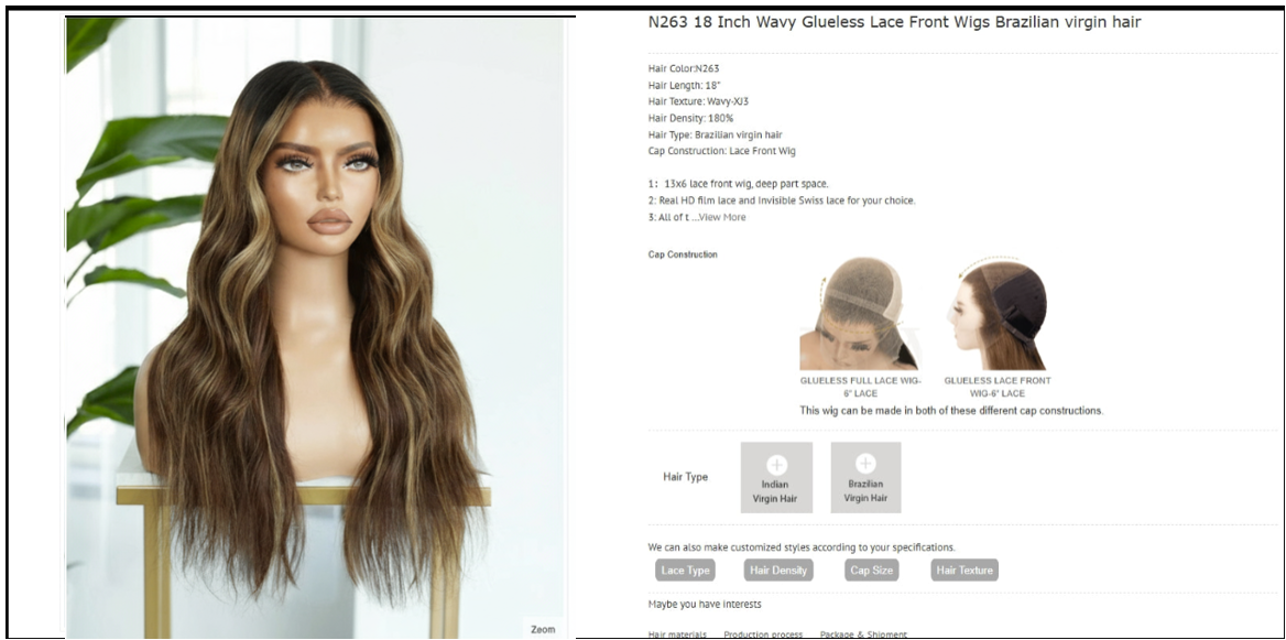 The Lillian Collection 13x6 Lace Front Wig - Indian Virgin Hair 18" N263 Wavy