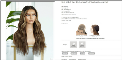 The Lillian Collection 13x6 Lace Front Wig - Indian Virgin Hair 18" N263 Wavy