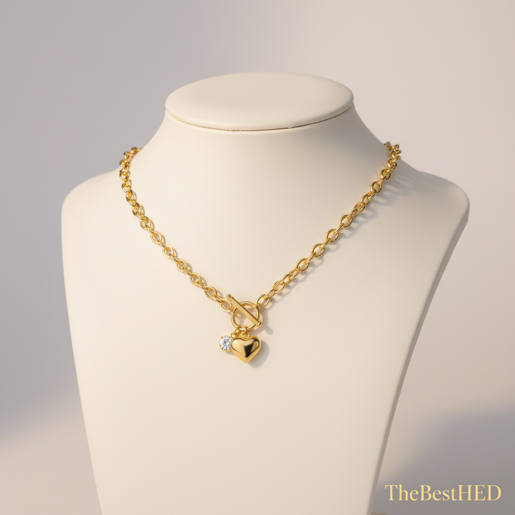 18K Gold Heart Pendant - Pearl Background with Logo