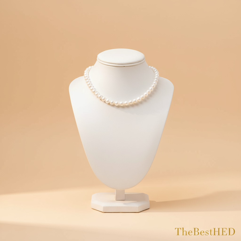 Sterling Silver Pearl Choker - Pearl Background with Logo