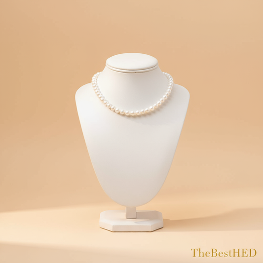 Sterling Silver Pearl Choker - Pearl Background with Logo