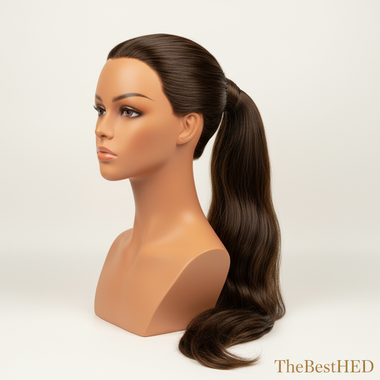 Dark Brown Ponytail - Pearl Background with Logo