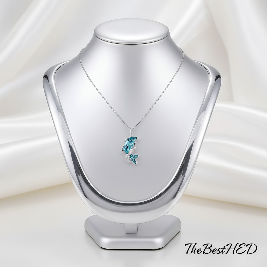 Sterling Silver Dolphin Crystal Pendant on Stand